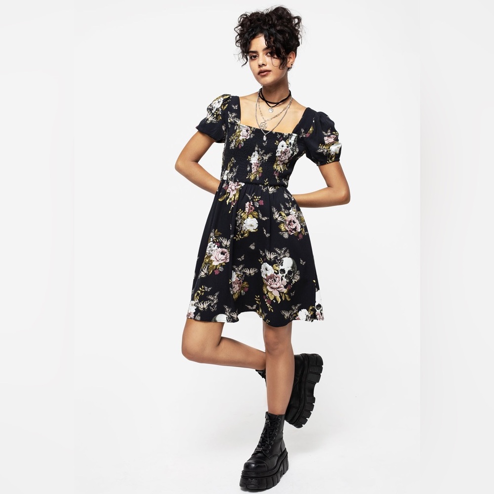 Disturbia Revival Floral Puff Sleeve Shirred Mini Dress US 10 / UK 14 - Picture 3 of 7